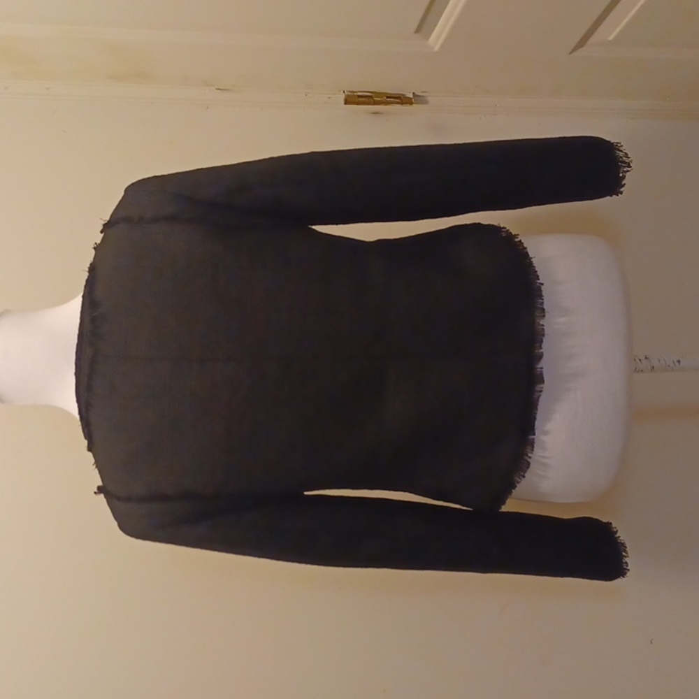 Banana Republic Tweed Fringe blazer Jacket black pockets nwt - Picture 5 of 8